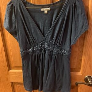 American Eagle Blue V-neck top with beaded detail